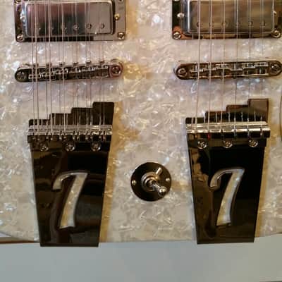 Italia Rimini Twin Double Neck, White Pearl, Redburst back 2015 NOS image 3