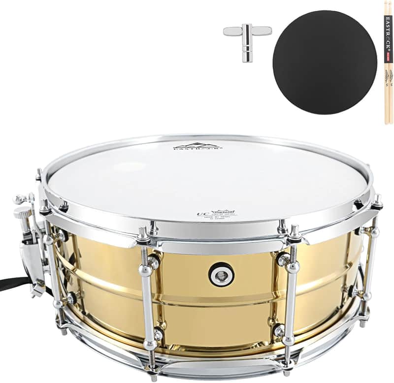 Snare Drum 14 X5.5 Inches Professional Snares for Drummer, Adult, Advanced Drum Set Snare Drums (Brass Color) image 1