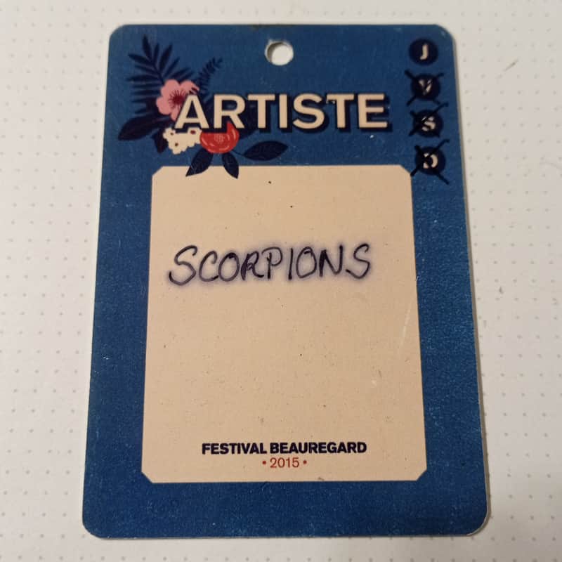 Scorpions Artist pass for the SCORPIONS to the 2015 Beauregard Festival g 2015 - Laminated image 1