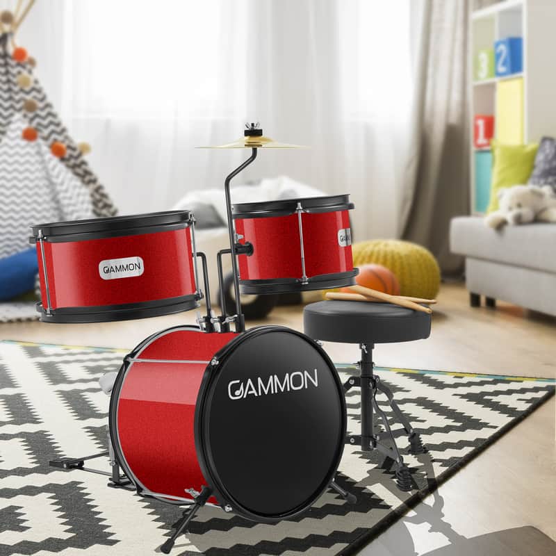 3-Piece Junior Drum Kit – Beginner Percussion Set w/ Cymbal, Throne & Sticks image 1