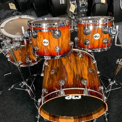 ~WOW!~ DW Collector's Series SSC Maple 4-Piece 10/12/16/22 Drum Kit Set in Rich Red Burst Lacquer over Exotic Tigerwood with Chrome Hardware image 6
