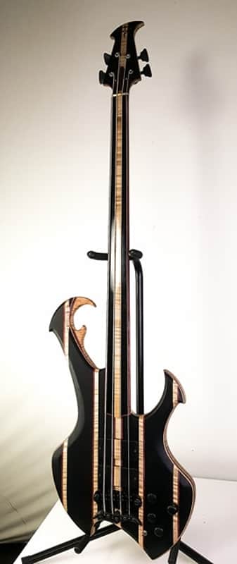 Rockhewer Custom Staggered MythosX Rainbow Scroll 4 String Bass 2018 Natural Oil image 1