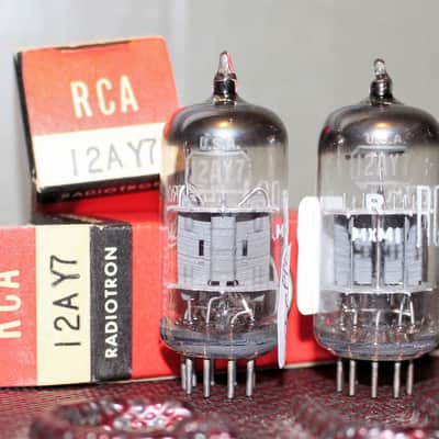 RCA 12AY7 6072 PERFECT MATCH PAIR SHORT PLATE HALO GETTER NOS+ NIB VINTAGE 1960'S image 2