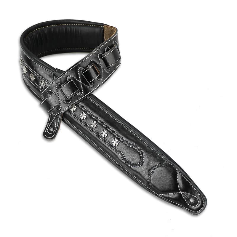 Walker and Williams C-35 Black Premium Leather Double Padded Strap with Metal Studs image 1