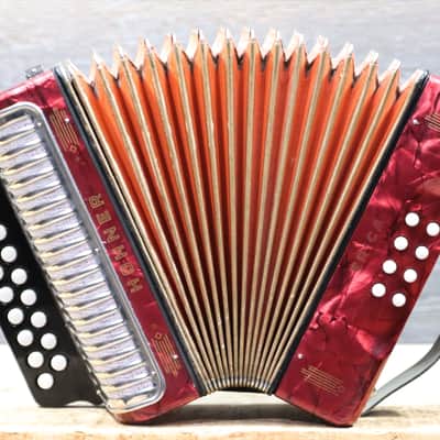 Hohner Erica 2-Row 8-Bass 21-Treble Button C-F Red Diatonic Accordion - Germany image 8