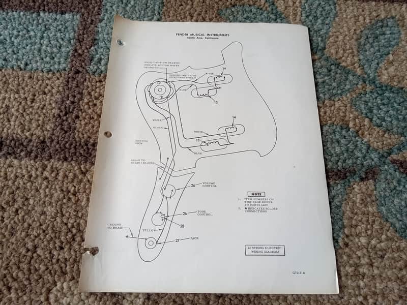 Vintage 1970's Fender Electric XII Wiring Diagram! Original Case Candy, Paperwork! image 1