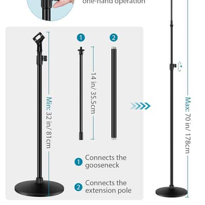 Microphone Stand, Mic Stand Detachable Gooseneck Mic Floor Stand Height Adjustable From 32Â€ To 70Â€ With Weighted Round Base For Blue Snowball Sm7B Sm58 Samson Q2U image 3