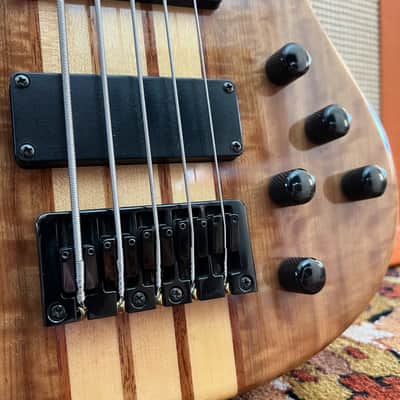 Harley Benton BZ-5000 II NT Natural Thru Neck 5-String Electric Bass Guitar image 5