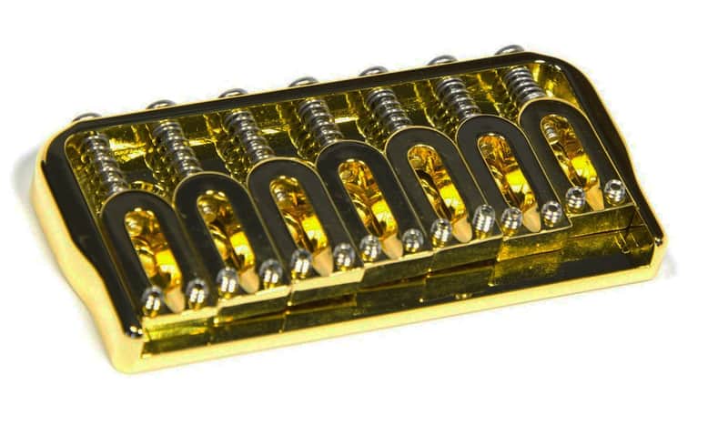 Hipshot 7-String LEFT-HANDED Hardtail Fixed Electric Guitar Bridge .125" - GOLD image 1