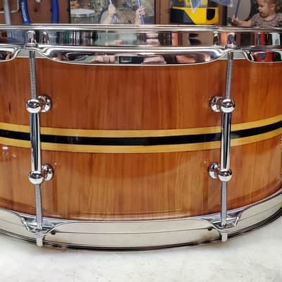 awdrums Custom Shop 6.5”x14” Finger Jointed STAVE Snare Drum 2025 - Cherry Wood with Wenge & Maple Inlays VIDEO !!! image 4
