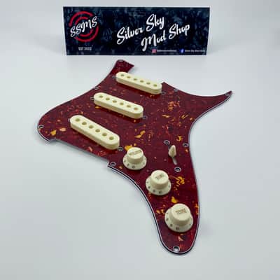 Silver Sky Se pickguard Red tortoise & parchment pickup covers, knobs & switch tip Sliversky pick guard image 1