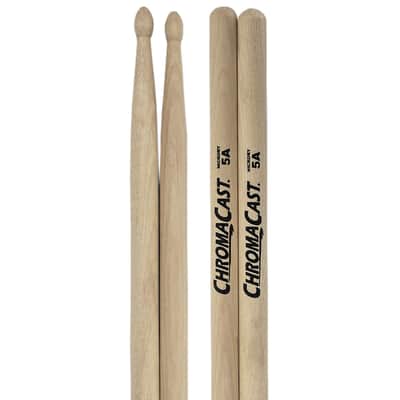 ChromaCast 5A & 7A USA Made Hickory Drumsticks Pair - Wood Tipped - Drum Sticks Tour Tested by Pro Drummers - Real American Hickory Wood image 2