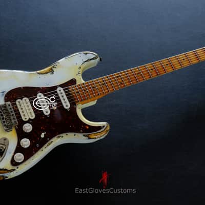 Squier Stratocaster Vintage White HSS Made in USA Aged Relic by East Gloves Customs (RARE) image 14