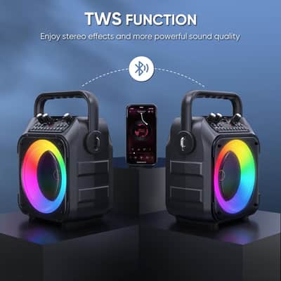 Karaoke Machine, Portable Bluetooth Speaker with 2 Wireless Microphones for Adults & Kids with Lights, Karaoke Microphone with PA System Supports USB/TF/REC/FM/AUX for Home Party Home System Packages image 5