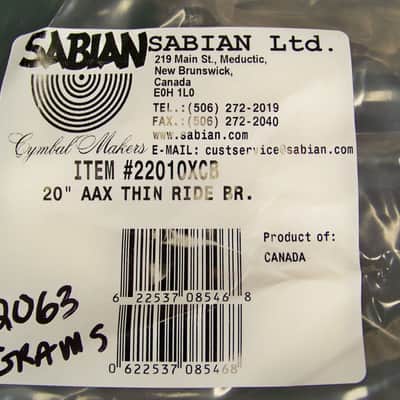 Sabian AAX 20" Thin Ride Cymbal/Brillant Finish/Model # 22010XCB/1958 Grams image 6