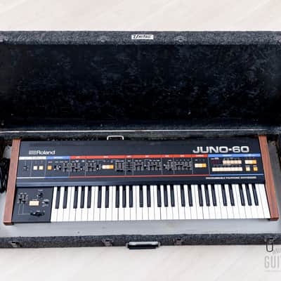 1983 Roland Juno-60 Vintage Analog Synthesizer Keyboard w/ Case, Serviced image 13