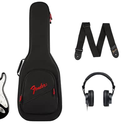 Fender Squier Affinity Series Stratocaster® Mustang™ Micro Pack, Black, Gig Bag image 1