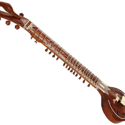 SITAR~RAVI SHANKAR STYLE~7 STRINGS~SWAN NECK~DESIGNER TUN WOOD~PICKUP TO CONNECT WITH AMPLIFIER~FLAT~WITH GIG BAG, MIZRABS & STRINGS image 7