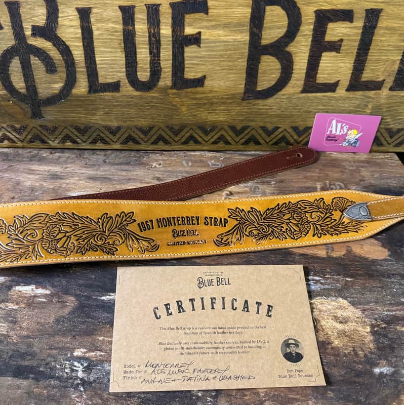 Blue Bell Straps  MONTEREY Artisan Custom for Al’s Music Factory  Aniline Patina Washed Silver Hardware image 1