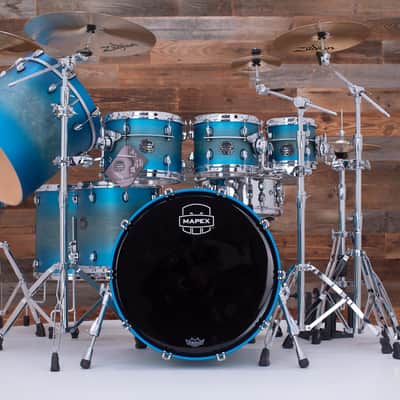 MAPEX SATURN EVOLUTION MAPLE / WALNUT 7 PIECE DRUM KIT, EXOTIC AZURE BURST, SPECIAL SIZES image 2