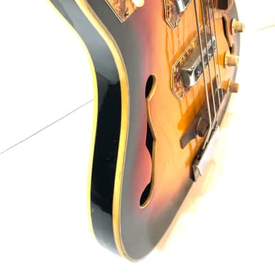 Royal Artist funky old vintage hollowbody bass guitar moserite influenced japanese bizarre Bruno 1960s Sunburst image 13