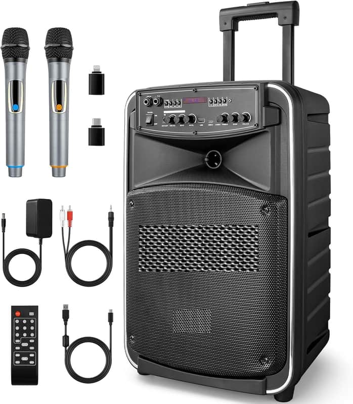 Portable Bluetooth PA Speaker System - 12'' Subwoofer, UHF Wireless Mics, Stereo Pairing, USB image 1
