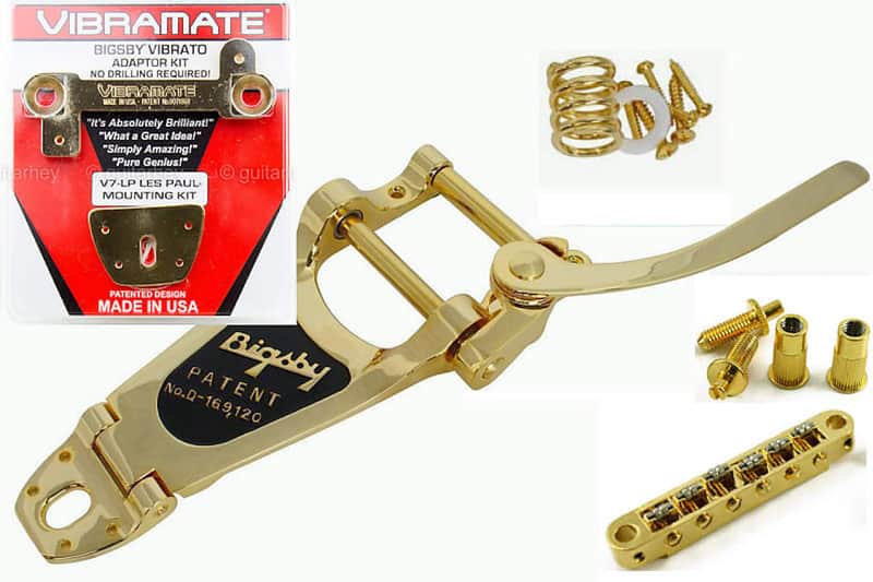 Bigsby GOLD B7G Tremolo & Vib V7 EZ Mount, Allparts roller bridge fits Gibson/Epiphone Les Paul. image 1