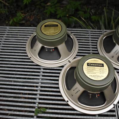 Quad of original Pre Rola Celestion Greenbacks from 1970 G12H T1534 Pulsonic cone 102-014 55hz Alumi image 4