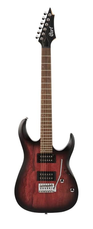 Cort X100OPBB X Series 100 Double Cutaway Electric Guitar Open Pore Black Cherry Burst image 1