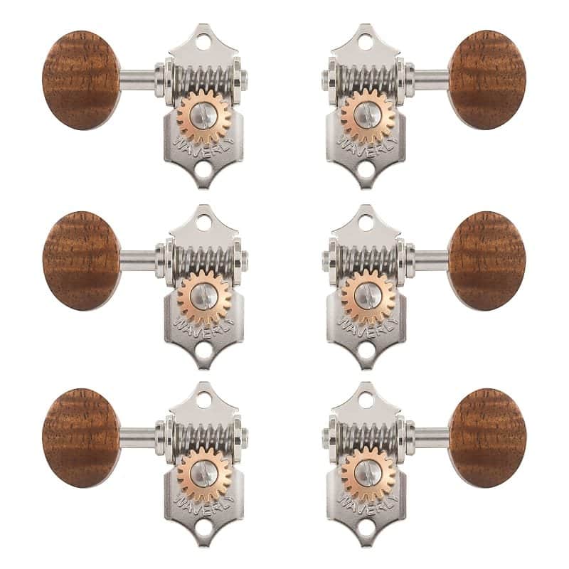 Waverly Guitar Tuners with Koa Knobs for Solid Pegheads, Nickel, 3L/3R image 1