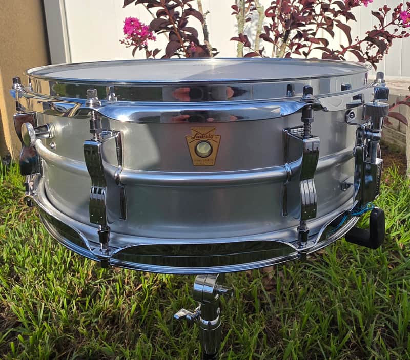Ludwig No. 404 Acrolite 5x14" 8-Lug Aluminum Snare Drum with Keystone Badge July 1969 - Matte Aluminum image 1