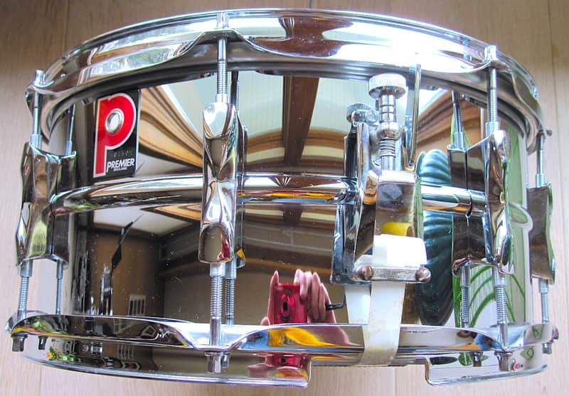 14" x 6.5" Premier 8-Lug Steel Beaded Shell Snare Drum - Vintage image 1