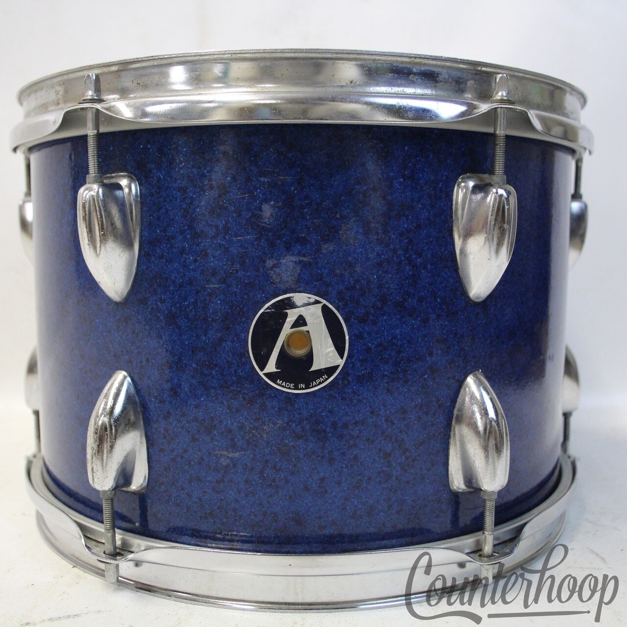 Pearl "A" 12x8"Tom Drum Blue Sparkle Vintage 60s MIJ Japan 6Ply Mahogany Stencil — main photograph