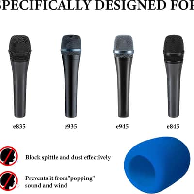 Creators Foam Windscreen Compatible with Sennheiser E 835, E 845-S, E 935, E 945 Microphone Antipop Windshield, Mic Wind Cover, Sponge Foam Filter (Blue / 2 Pack)