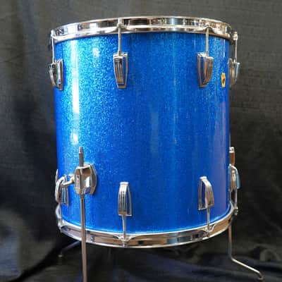 Vintage 1967 - Ludwig USA 16x16" Maple Floor Tom w/ Legs - Blue Sparkle Wrap image 10