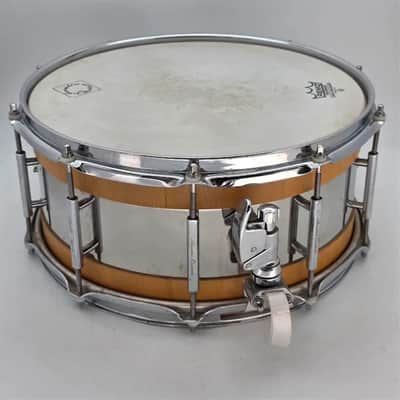 Used Acoutin Stave Beech/Stainless Snare Drum 6.5x14 - Good image 3