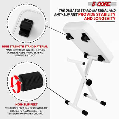 5 Core Keyboard Bench 3 Inch Padded Piano Stool Adjustable 20.5" Guitar Seat Heavy Duty Portable image 7
