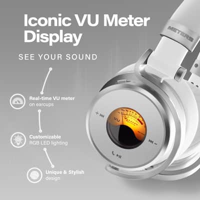 Meters OV-1-B-C Over-Ear Wireless Headphones with Active Noise Cancellation - Studio-Quality Sound with 16-Hour Playback & VU Display - Bluetooth 5.0, App-Controlled, 40mm Drivers (White) image 5