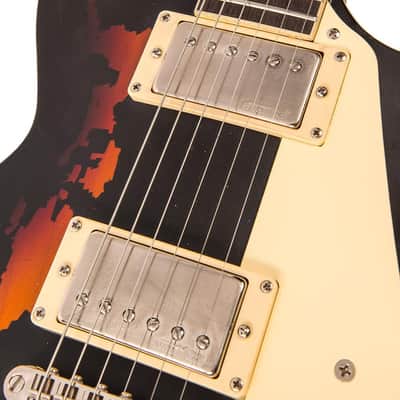 Vintage V100 ICON Electric Guitar ~ Distressed Black Over Sunburst image 9
