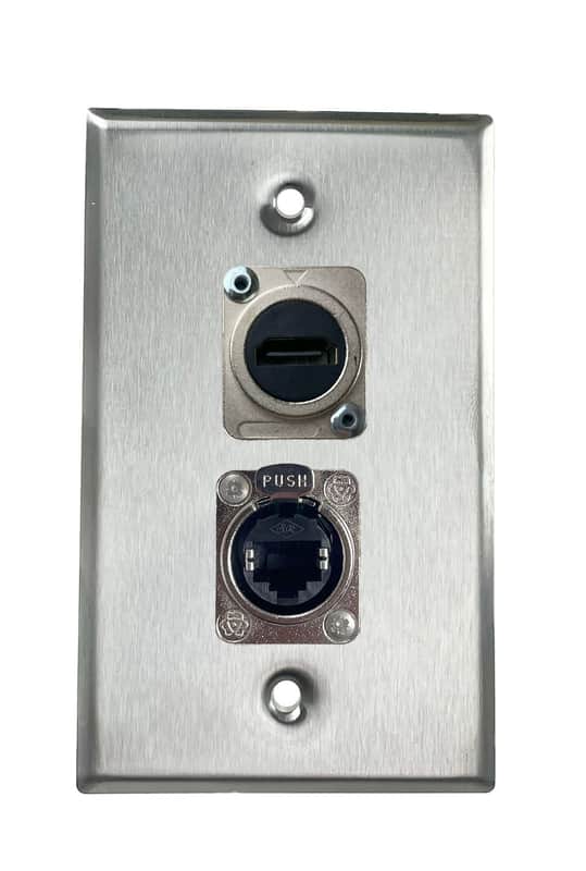 Stainless PROCRAFT SPL-2X-ST-VAR 1 Gang Stainless Pro Audio Installation Wall Plate Loaded, Made in the USA-HDMI Feed-Thru / RJ45 (CAT 5) Feed-Thru image 1