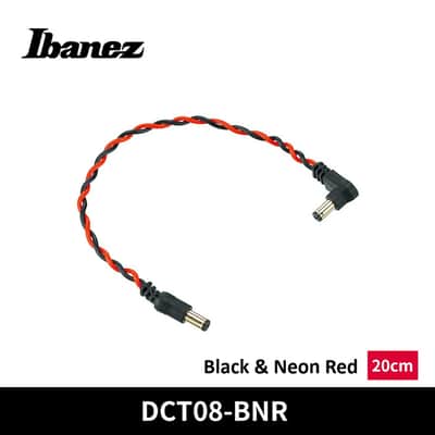 Ibanez DCT08-BNR 8 inch Twisted DC Power Cable for Pedals - High-Quality Black & Neon Red