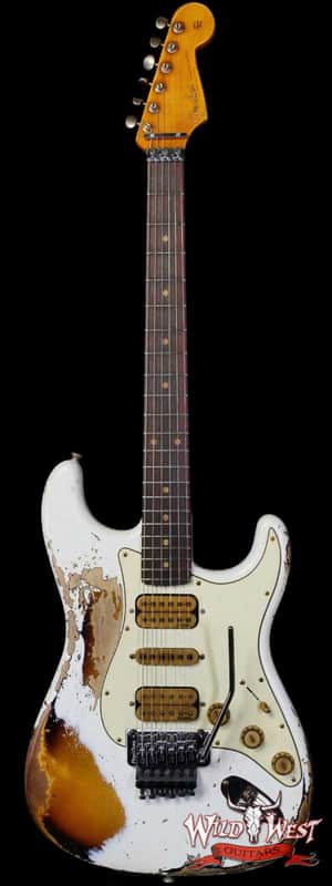 Fender Custom Shop Wild West White Lightning Stratocaster Floyd Rose HSH Rosewood Fingerboard 22 Frets Heavy Relic 2 Tone Sunburst 8.05 lbs image 1