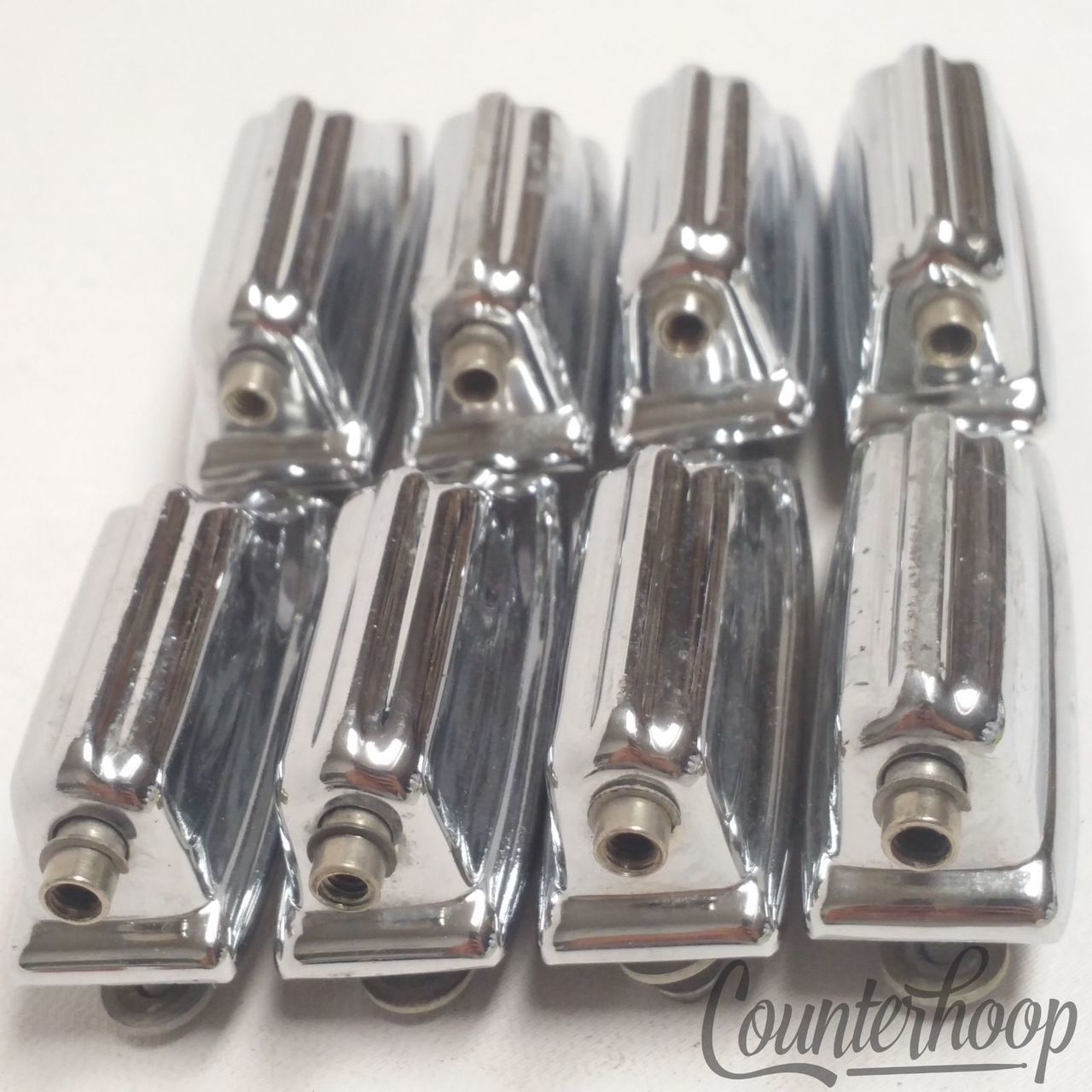 Rogers 8x Beavertail Bass Drum Lugs Chrome Spring-Less 9/72 XP8 70s Vintage USA — main photograph