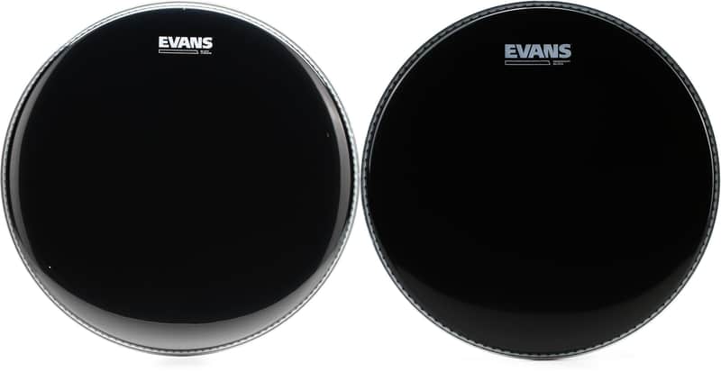 Evans Black Chrome Tom Batter Head - 16 inch Bundle with Evans Resonant Black - 13 inch image 1