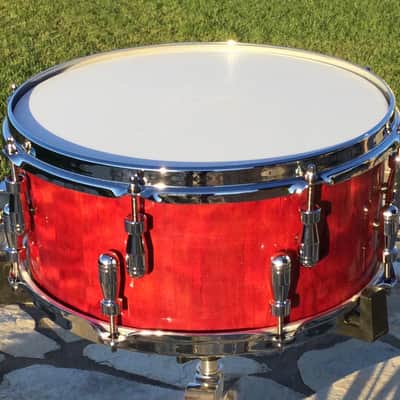 Scott’s custom drums Gold Custom 6 1/2”x14” cherry wood stave snare drum 2024 - Cherry red image 2