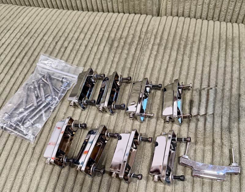 Snare Drum Lugs — Set of 8 Chrome Double-Ended w/ Tension Rods & Butt Plate image 1