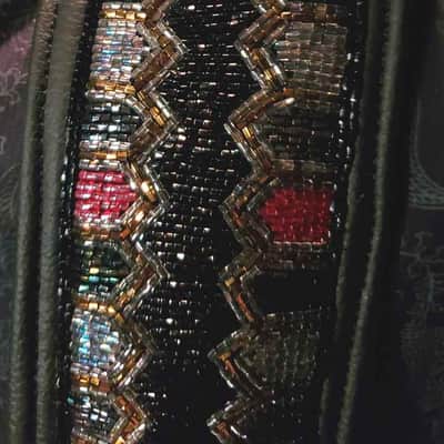 Well-Hung "Showstoppah!" 3-1/4" wide padded leather and beaded Class Act Guitar Strap image 6