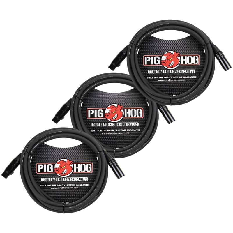 3 Pack Pig Hog PHM15 Tour Grade XLR Male to Female Mic Cable - 15' image 1
