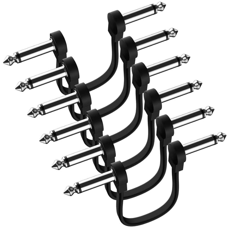 Professional 6 Pack 6 Inch Guitar Patch Cables, Noise Free and Long-lasting Guitar Pedal Cable, Low Profile Save More Space Pedal Board Cables, Right Angle Flat Patch Cable, Black image 1