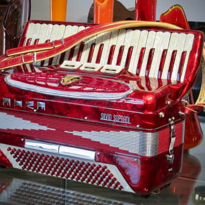 Vintage 1960s Silvio Soprani Accordion Model 8643 Full Size Red Mother Of Pearl with Original HSC image 6